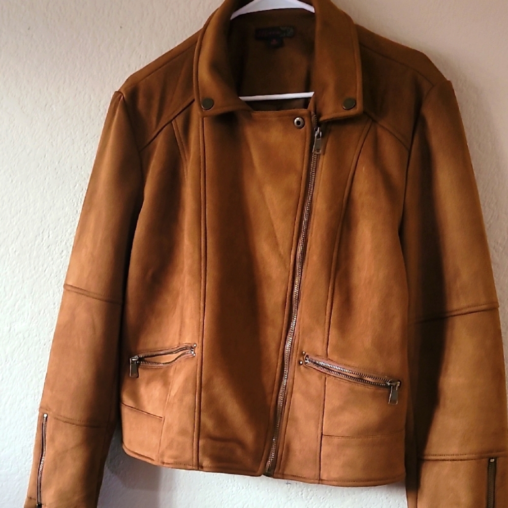 Tan Leather (Likes Leather) Jacket with Zipper Details (60)